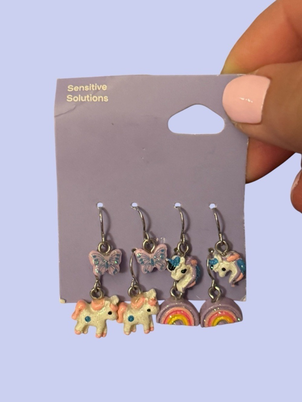 Kids Pink Unicorn Rainbow Butterfly Earring Set